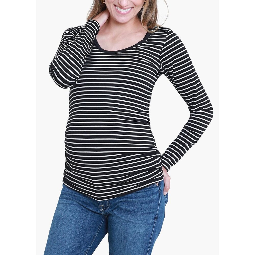 New Ingrid & Isabel Long Sleeve Scoop Neck Tee Striped Black and White Size XS